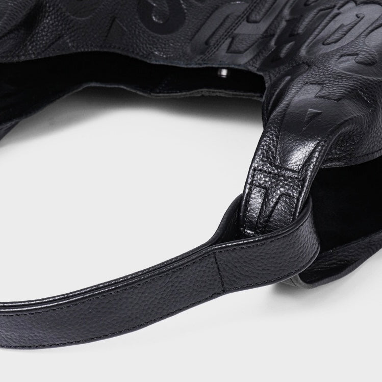 Elegant Black Leather Embossed Hobo Bag