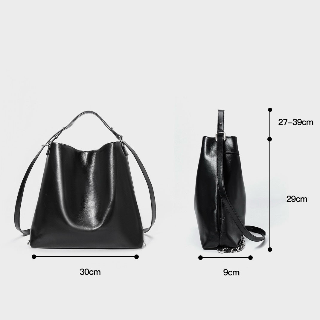 Sleek Leather Chain-Strap Bucket Bag for Urban Elegance