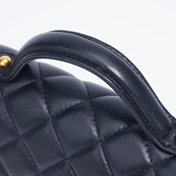 Quilted Sheepskin Chain Lock Crossbody Bag in Classic Black