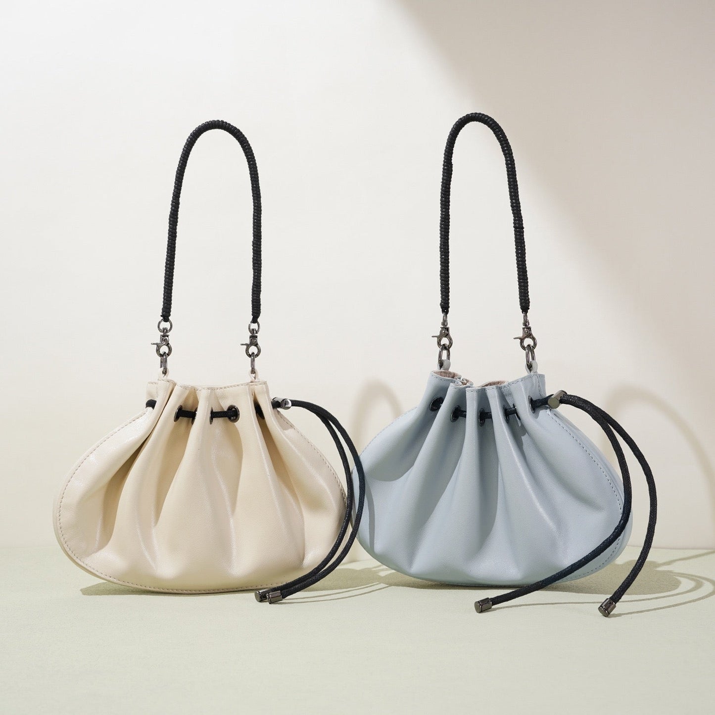 Sheepskin Elegance: Women's Drawstring Crossbody Handbag