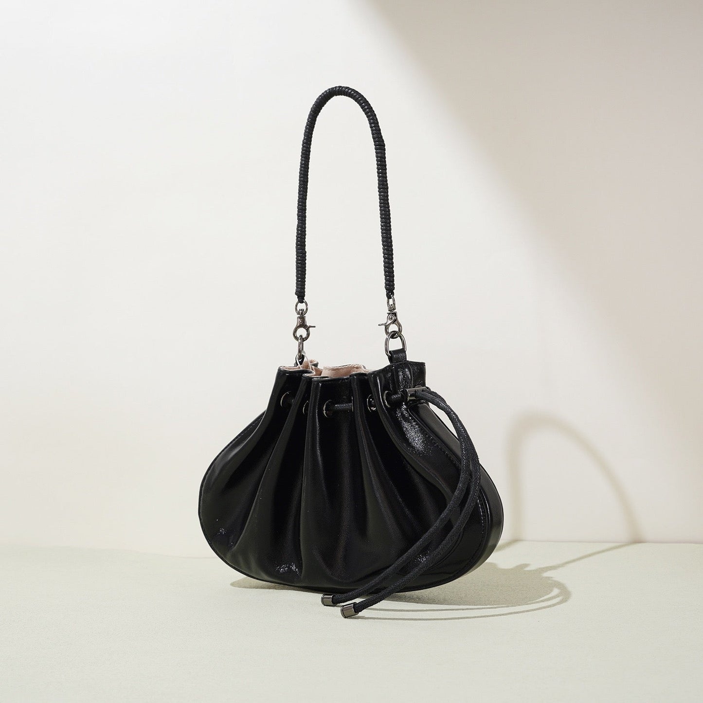 Sheepskin Elegance: Women's Drawstring Crossbody Handbag
