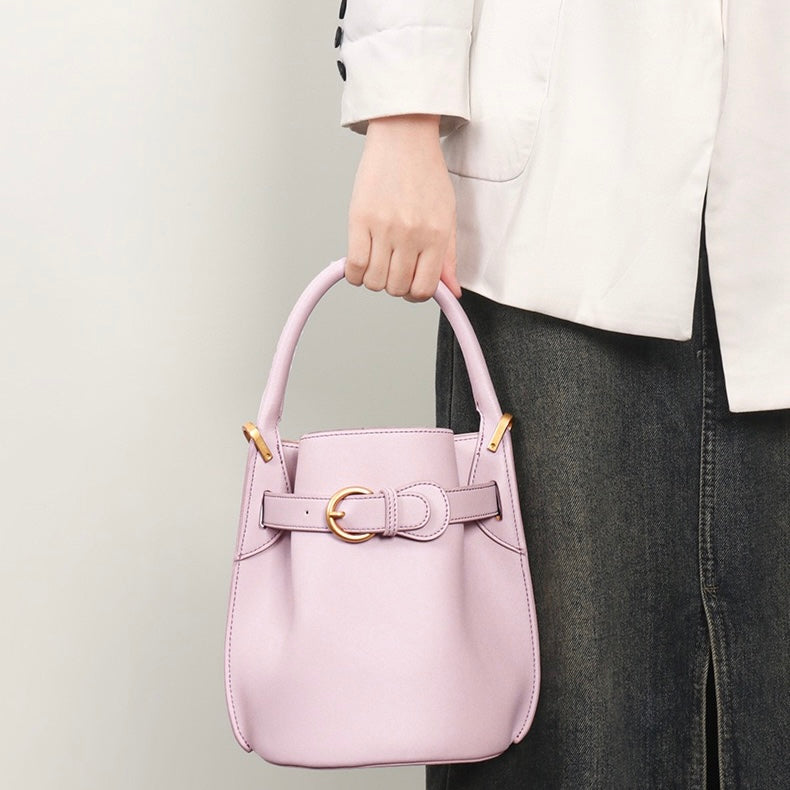 Exquisite Mini Bucket Crossbody Handbag in Genuine Leather