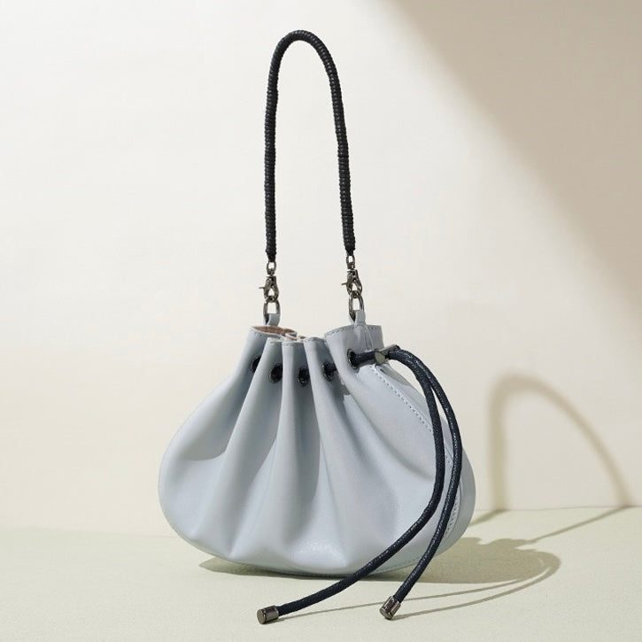 Sheepskin Elegance: Women's Drawstring Crossbody Handbag