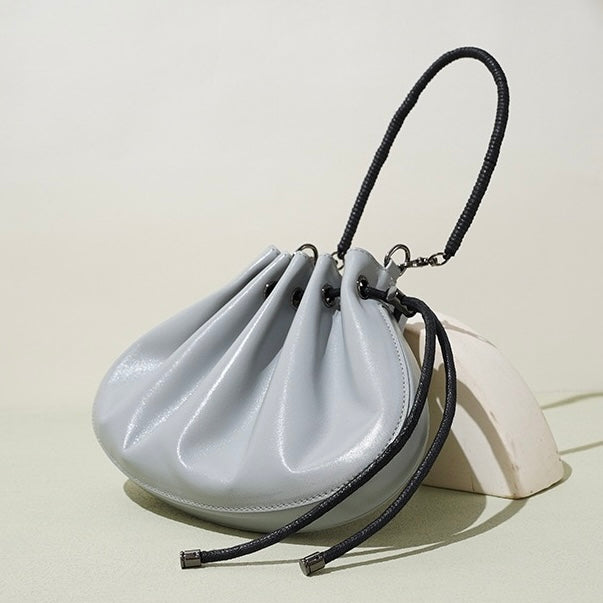 Sheepskin Elegance: Women's Drawstring Crossbody Handbag