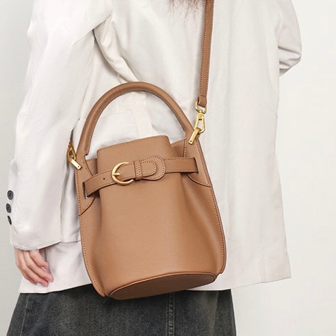Exquisite Mini Bucket Crossbody Handbag in Genuine Leather