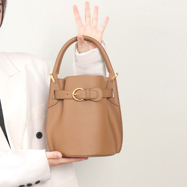 Exquisite Mini Bucket Crossbody Handbag in Genuine Leather