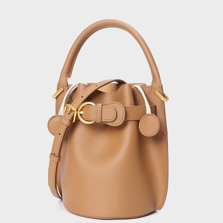 Exquisite Mini Bucket Crossbody Handbag in Genuine Leather