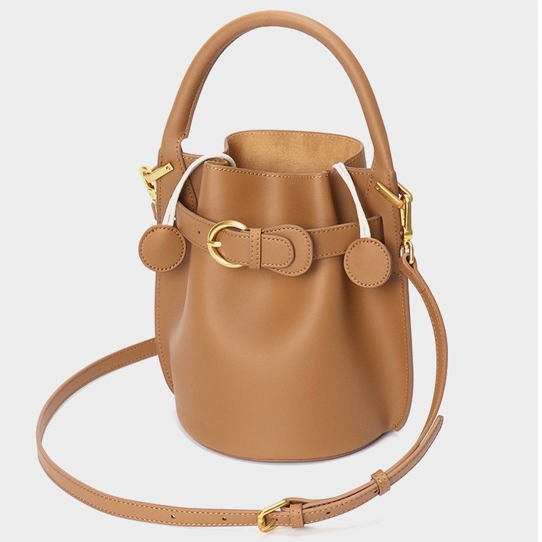 Exquisite Mini Bucket Crossbody Handbag in Genuine Leather