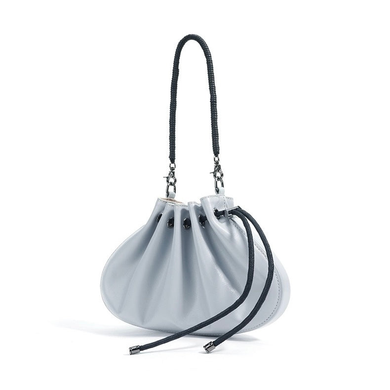 Sheepskin Elegance: Women's Drawstring Crossbody Handbag