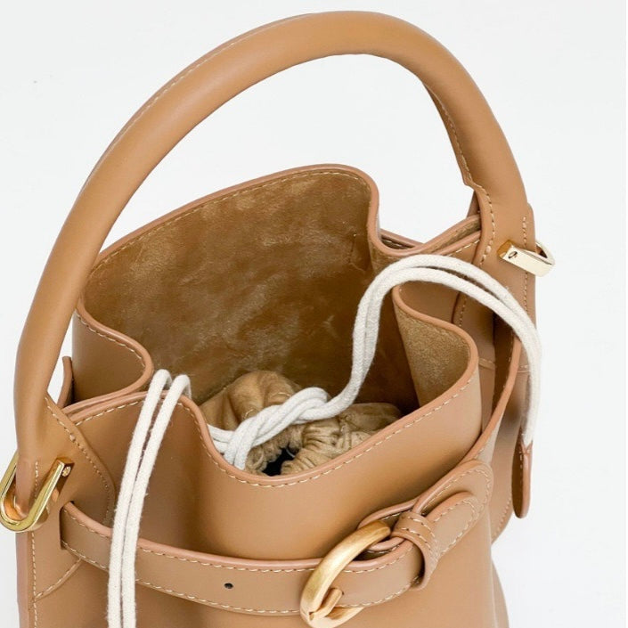 Exquisite Mini Bucket Crossbody Handbag in Genuine Leather