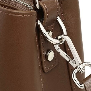 Coffee Genuine Leather Bucket Bag with Charming Bear Accent