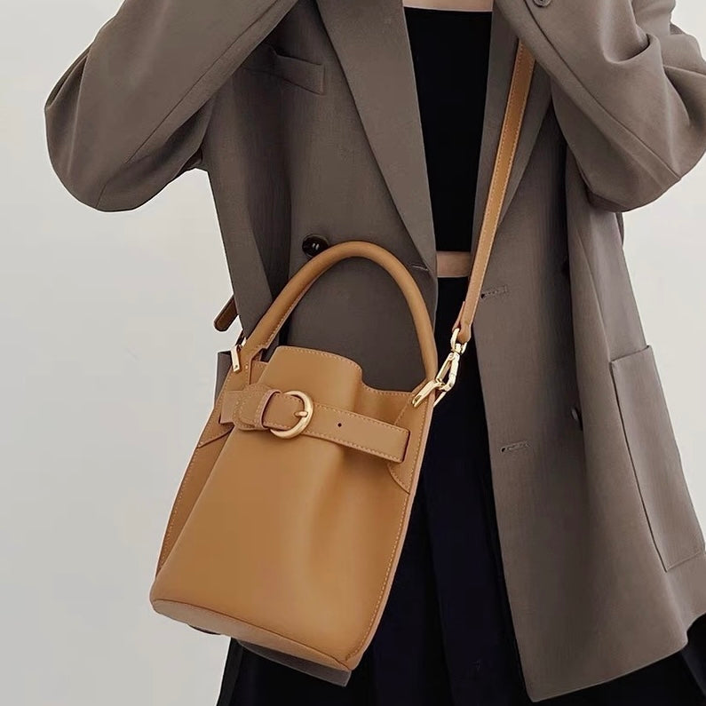 Exquisite Mini Bucket Crossbody Handbag in Genuine Leather