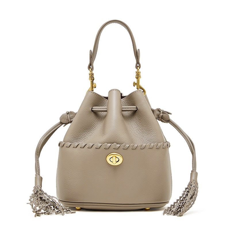 Women's Premium Cowhide Fringe Bucket Crossbody Handbag