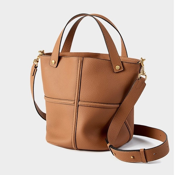Elegant Genuine Leather Large Capacity Bucket Bag for Women