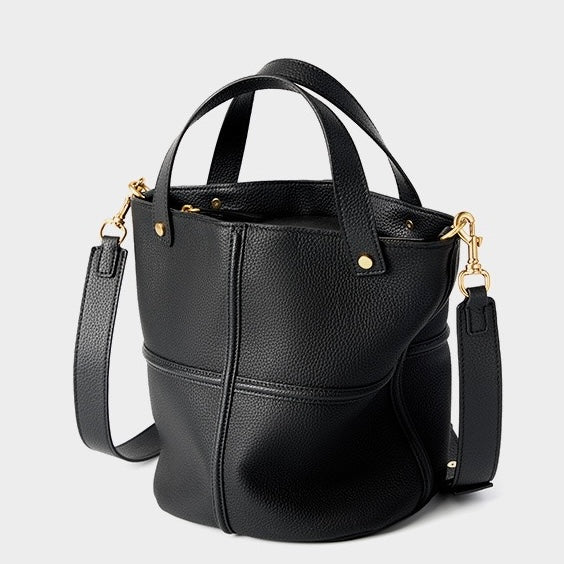 Elegant Genuine Leather Large Capacity Bucket Bag for Women