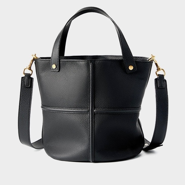 Elegant Genuine Leather Large Capacity Bucket Bag for Women