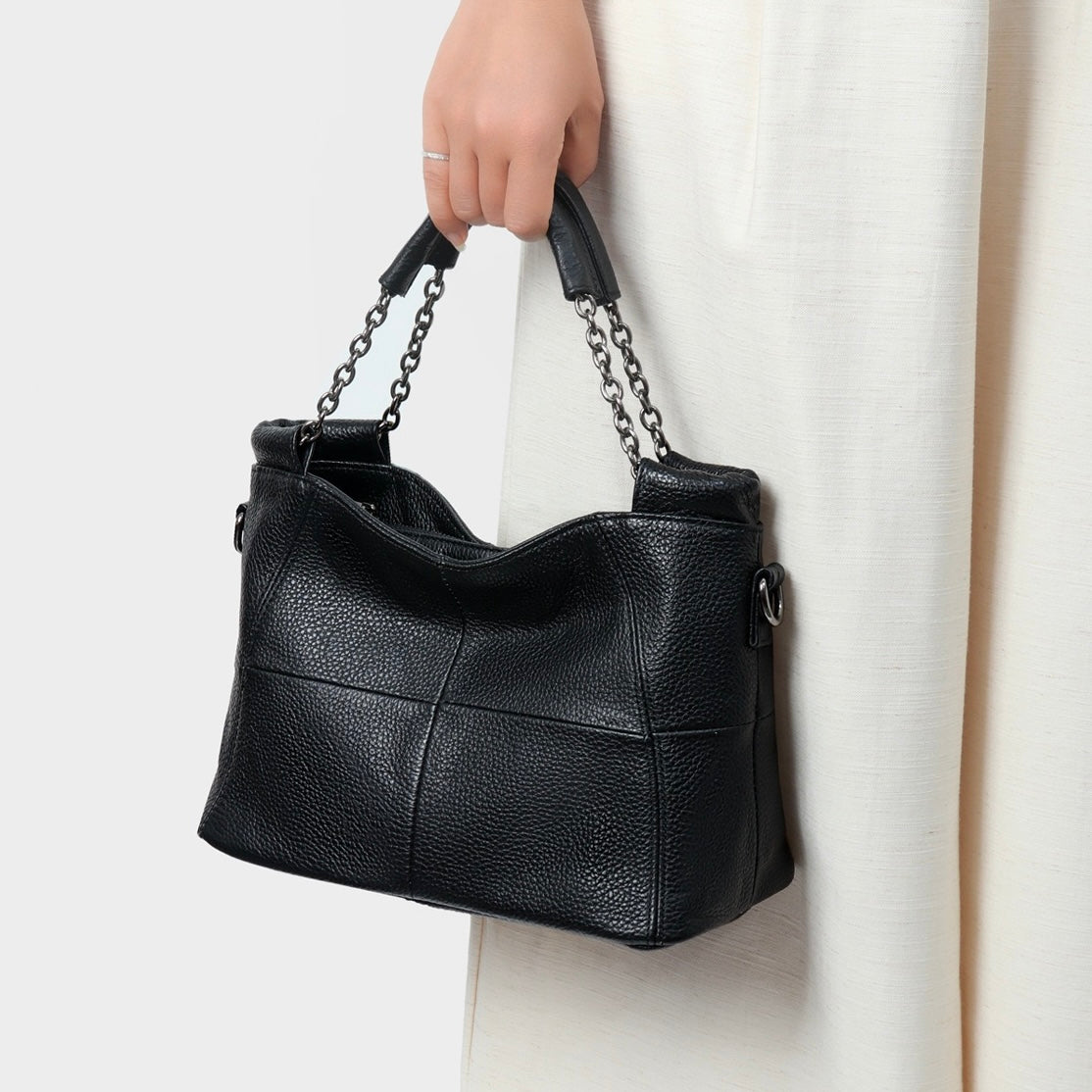 Luxury Genuine Leather Chain Tote: Elegant Handheld & Shoulder Bag