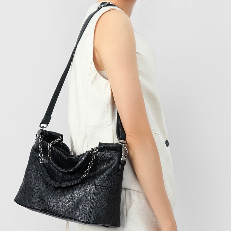Luxury Genuine Leather Chain Tote: Elegant Handheld & Shoulder Bag