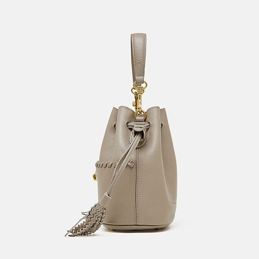 Women's Premium Cowhide Fringe Bucket Crossbody Handbag
