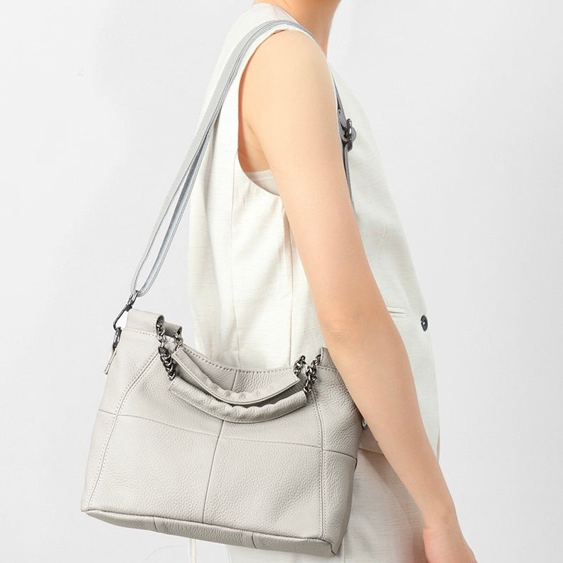 Luxury Genuine Leather Chain Tote: Elegant Handheld & Shoulder Bag