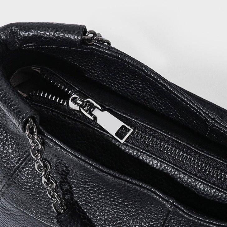 Luxury Genuine Leather Chain Tote: Elegant Handheld & Shoulder Bag