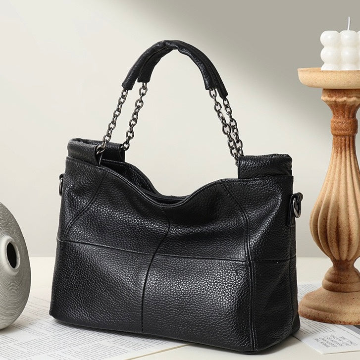 Luxury Genuine Leather Chain Tote: Elegant Handheld & Shoulder Bag
