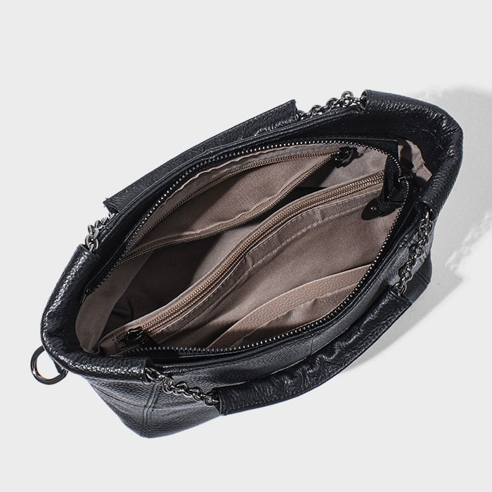 Luxury Genuine Leather Chain Tote: Elegant Handheld & Shoulder Bag