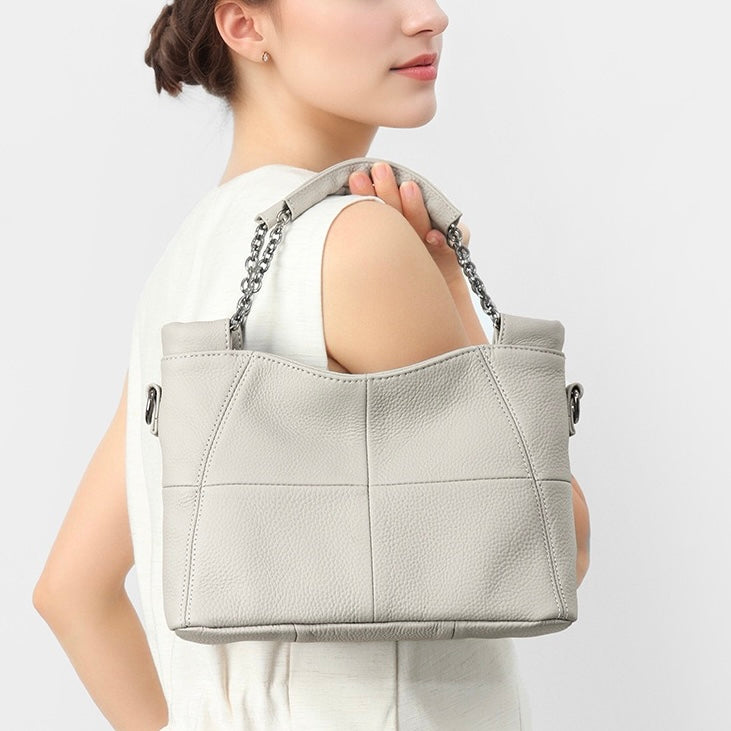 Luxury Genuine Leather Chain Tote: Elegant Handheld & Shoulder Bag