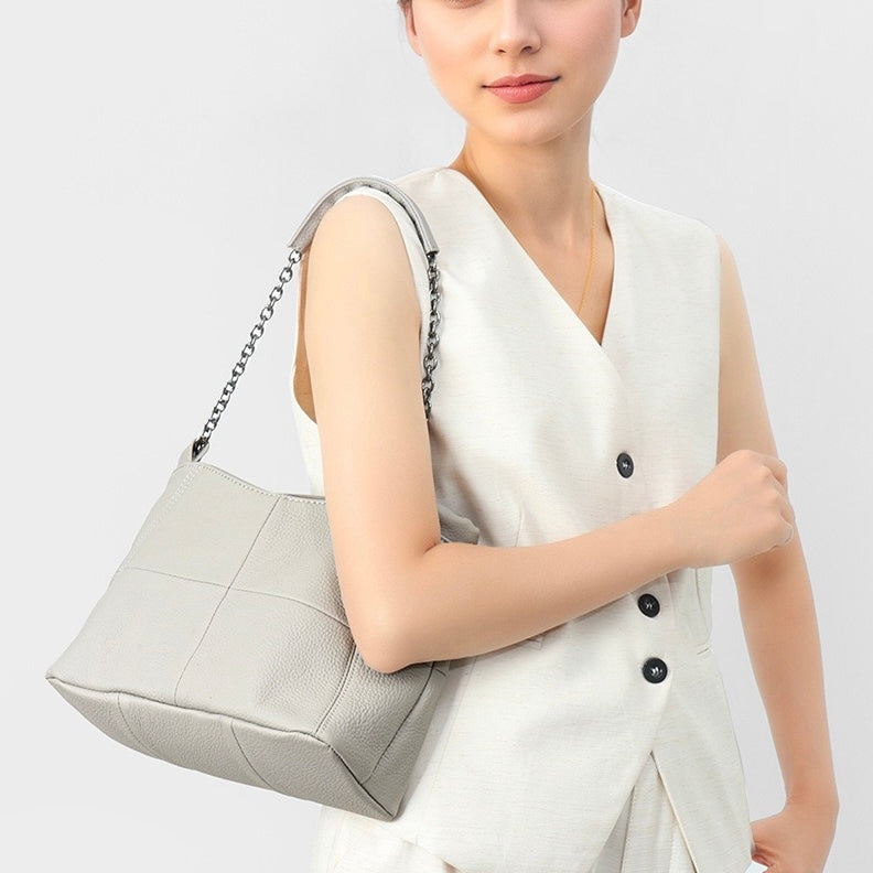 Luxury Genuine Leather Chain Tote: Elegant Handheld & Shoulder Bag