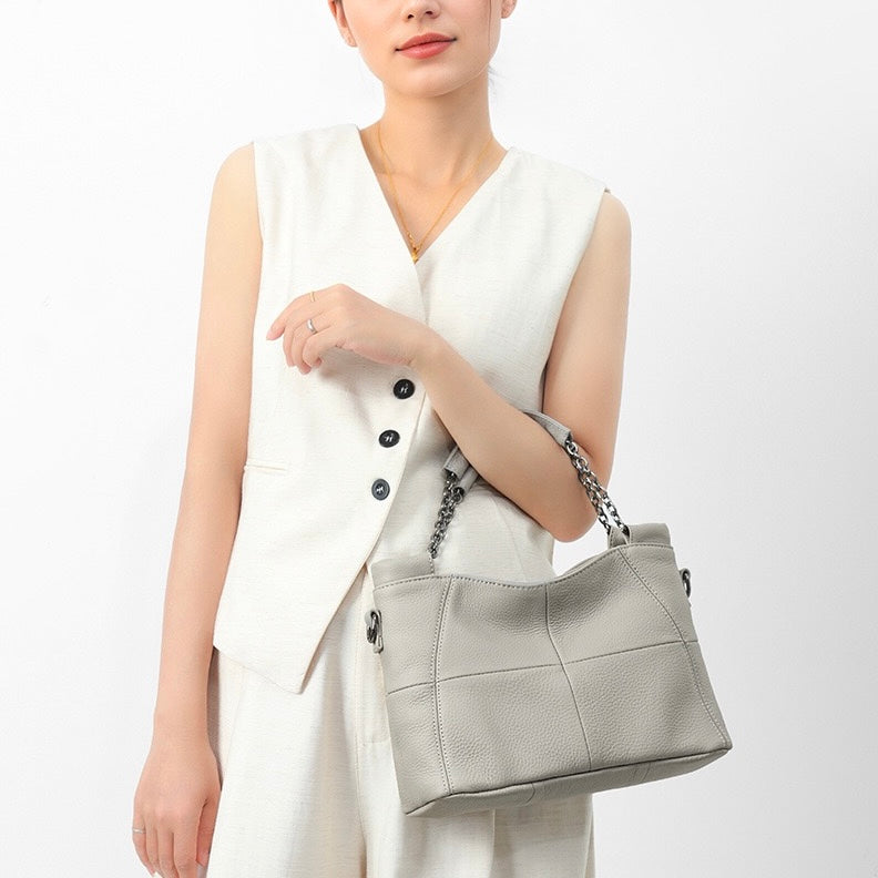 Luxury Genuine Leather Chain Tote: Elegant Handheld & Shoulder Bag