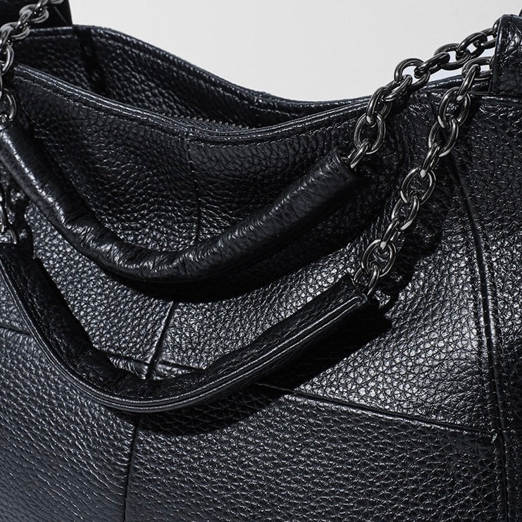 Luxury Genuine Leather Chain Tote: Elegant Handheld & Shoulder Bag