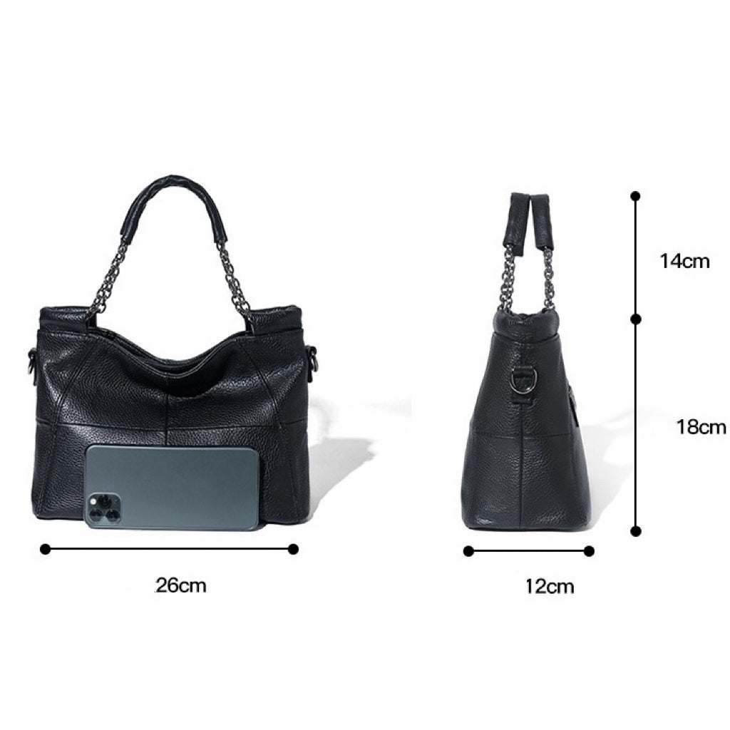 Luxury Genuine Leather Chain Tote: Elegant Handheld & Shoulder Bag