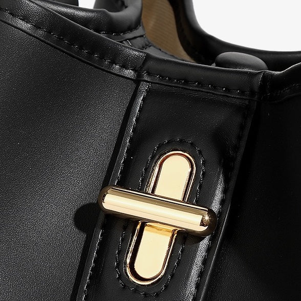 Genuine Leather Mini Bucket Handbag with Premium Lock for Women