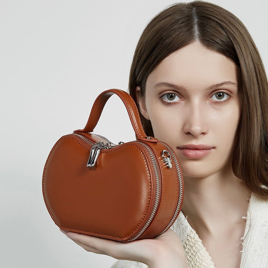 Elegant Apple-Shaped Genuine Leather Handbag