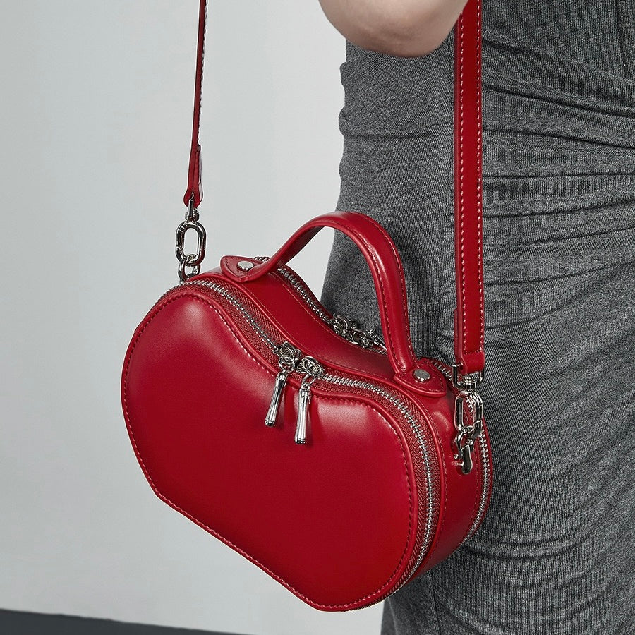 Elegant Apple-Shaped Genuine Leather Handbag