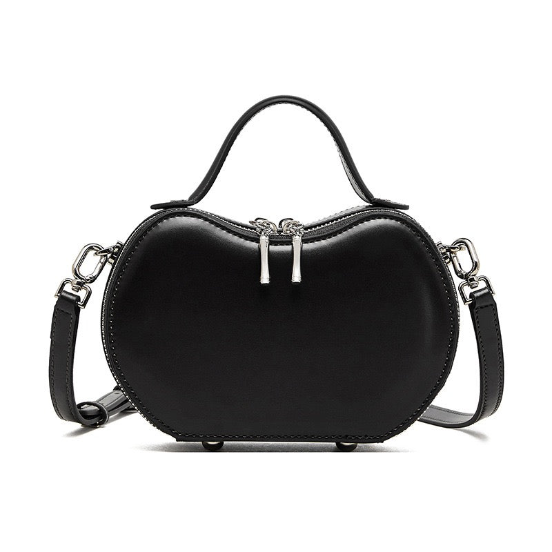 Elegant Apple-Shaped Genuine Leather Handbag