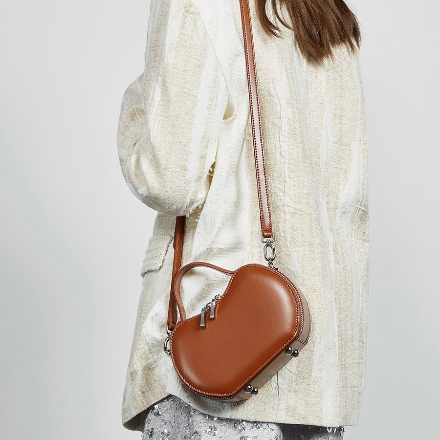 Elegant Apple-Shaped Genuine Leather Handbag