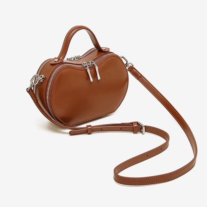 Elegant Apple-Shaped Genuine Leather Handbag