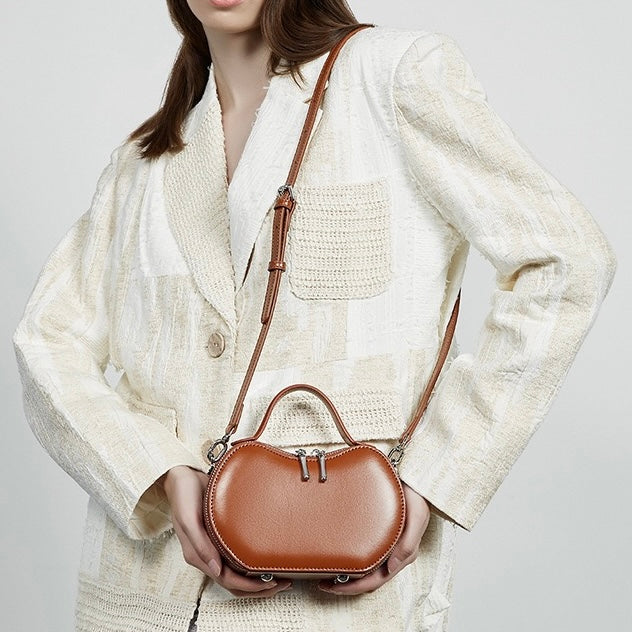 Elegant Apple-Shaped Genuine Leather Handbag