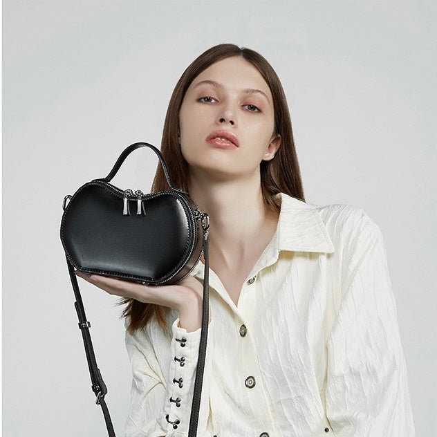 Elegant Apple-Shaped Genuine Leather Handbag