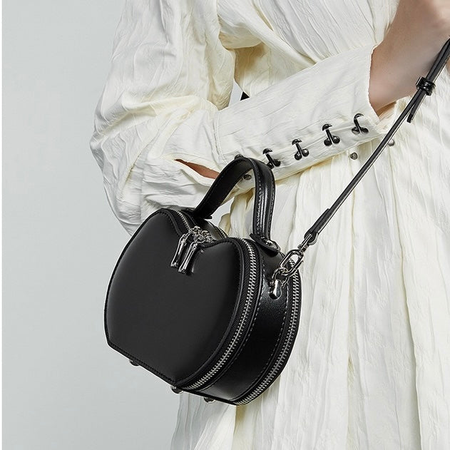 Elegant Apple-Shaped Genuine Leather Handbag