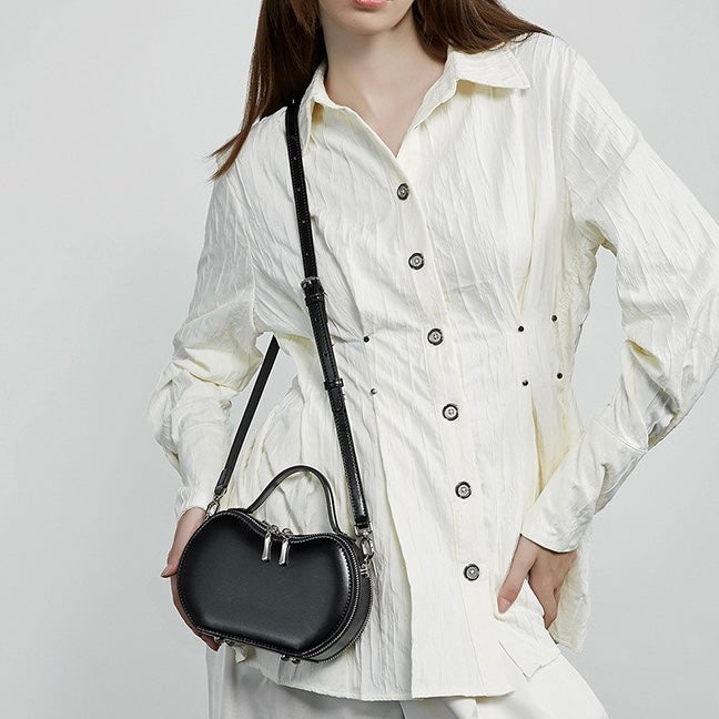 Elegant Apple-Shaped Genuine Leather Handbag