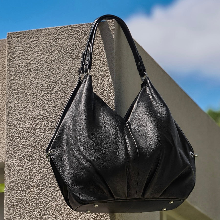 Luxury Ruched Leather Large Tote Hobo Bag