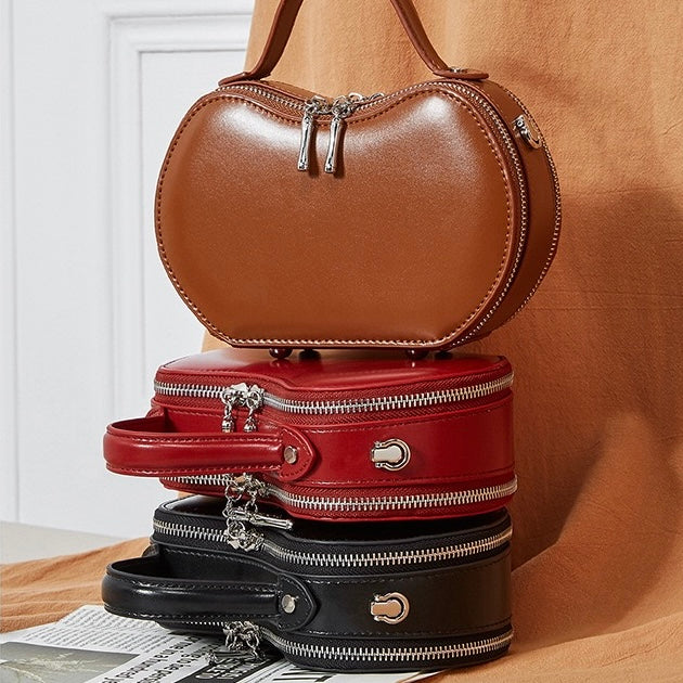 Elegant Apple-Shaped Genuine Leather Handbag