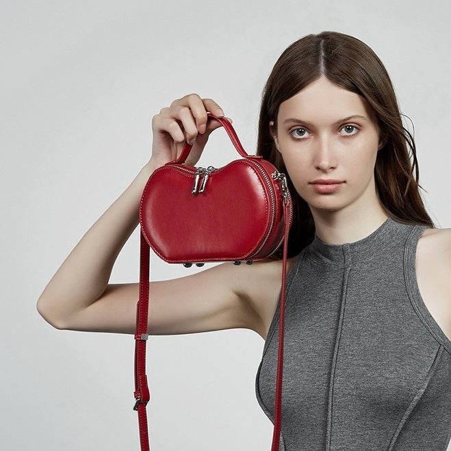 Elegant Apple-Shaped Genuine Leather Handbag