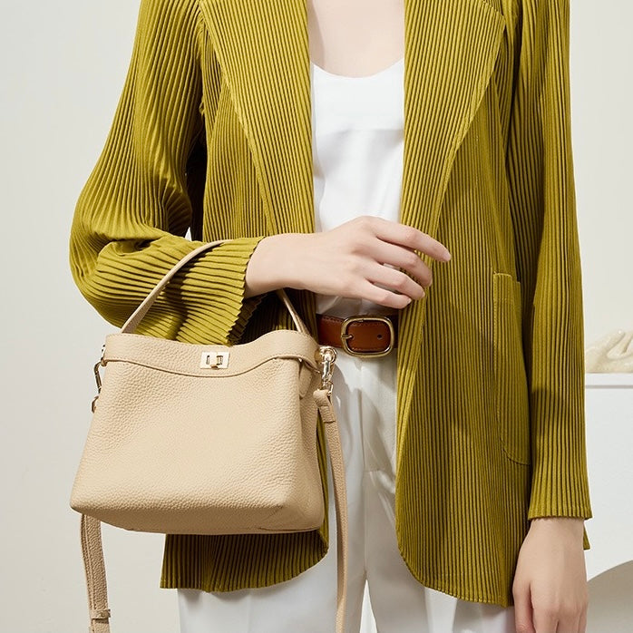 Genuine Leather Minimalist Bucket Bag for Women