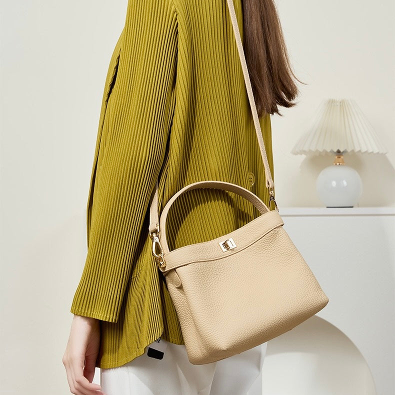 Genuine Leather Minimalist Bucket Bag for Women
