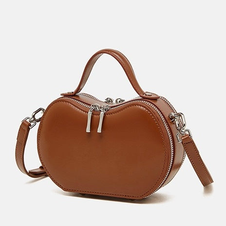 Elegant Apple-Shaped Genuine Leather Handbag