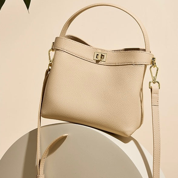 Genuine Leather Minimalist Bucket Bag for Women