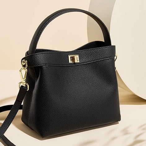 Genuine Leather Minimalist Bucket Bag for Women